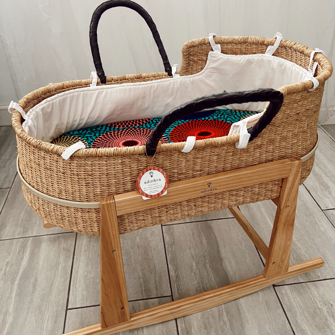 Baby Moses Basket - Black Diamond with Brown Stripes