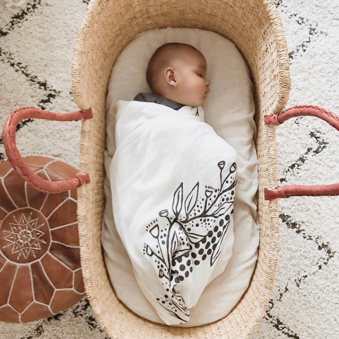 Baby Moses Basket - Black Diamond with Brown Stripes