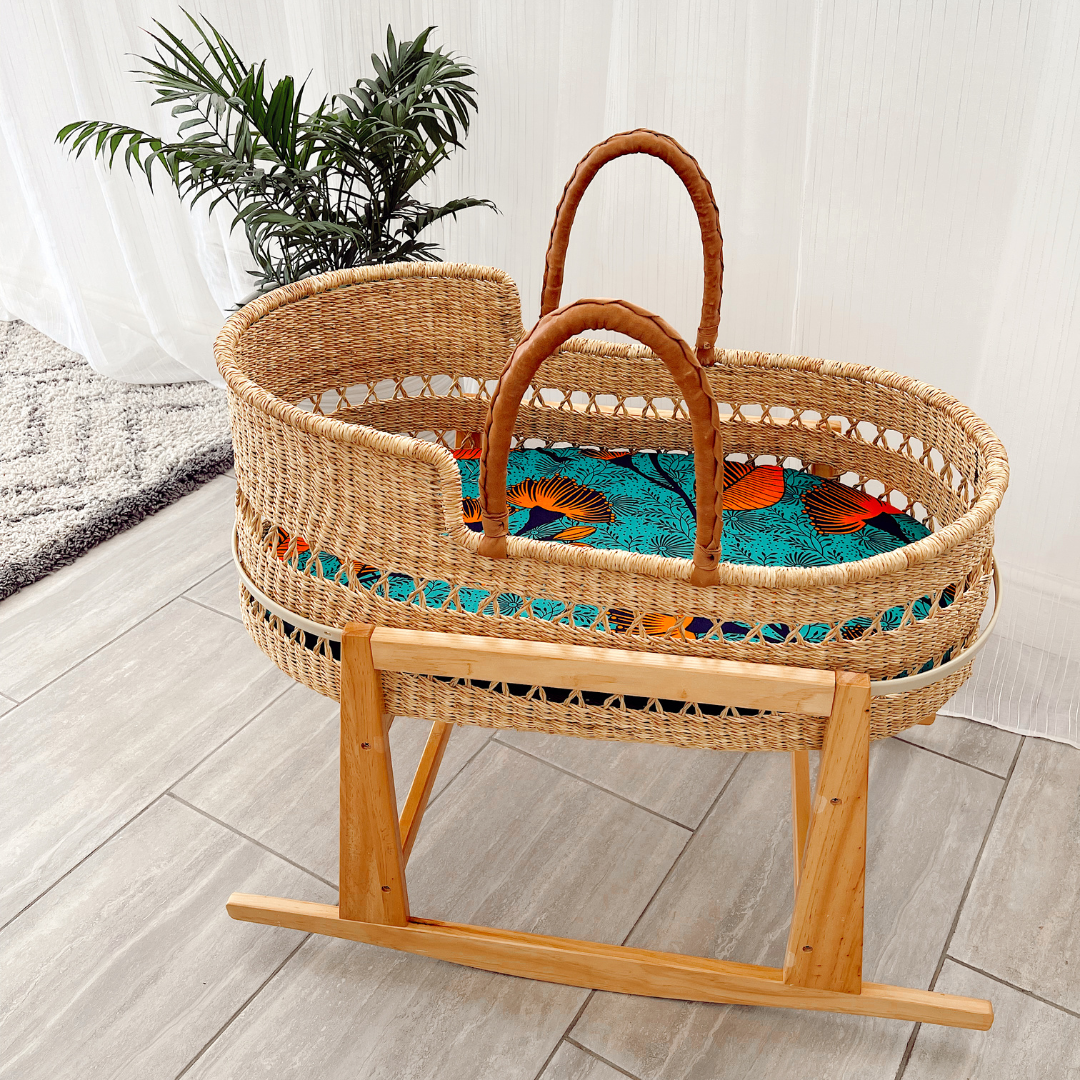 Baby Moses Basket - Black Diamond with Brown Stripes