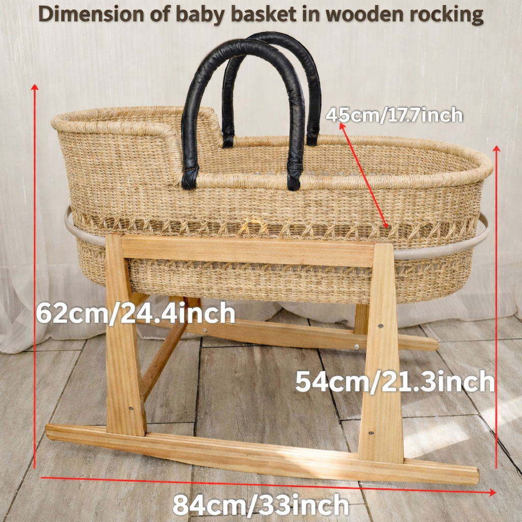 Baby Moses Basket - Natural Net (Black Handles)