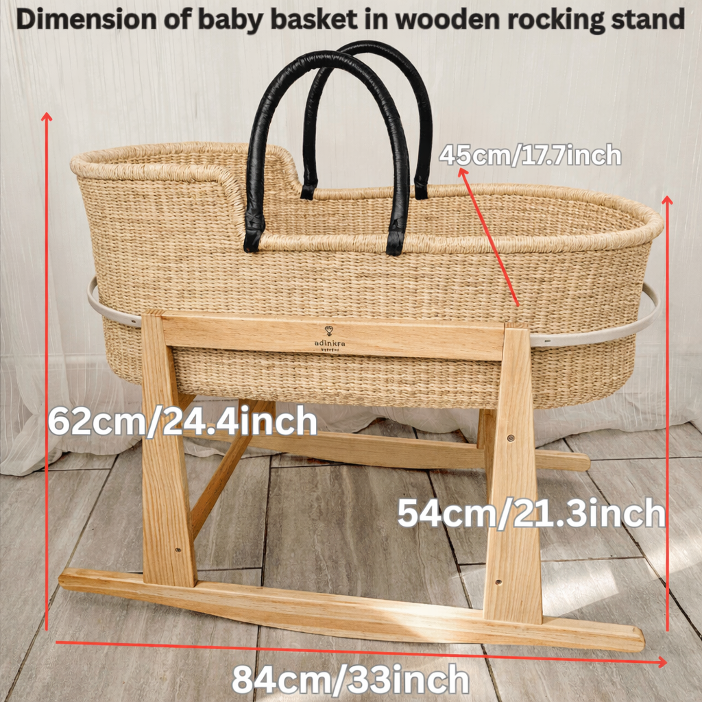 Baby Moses Basket - Natural (Black Handles)