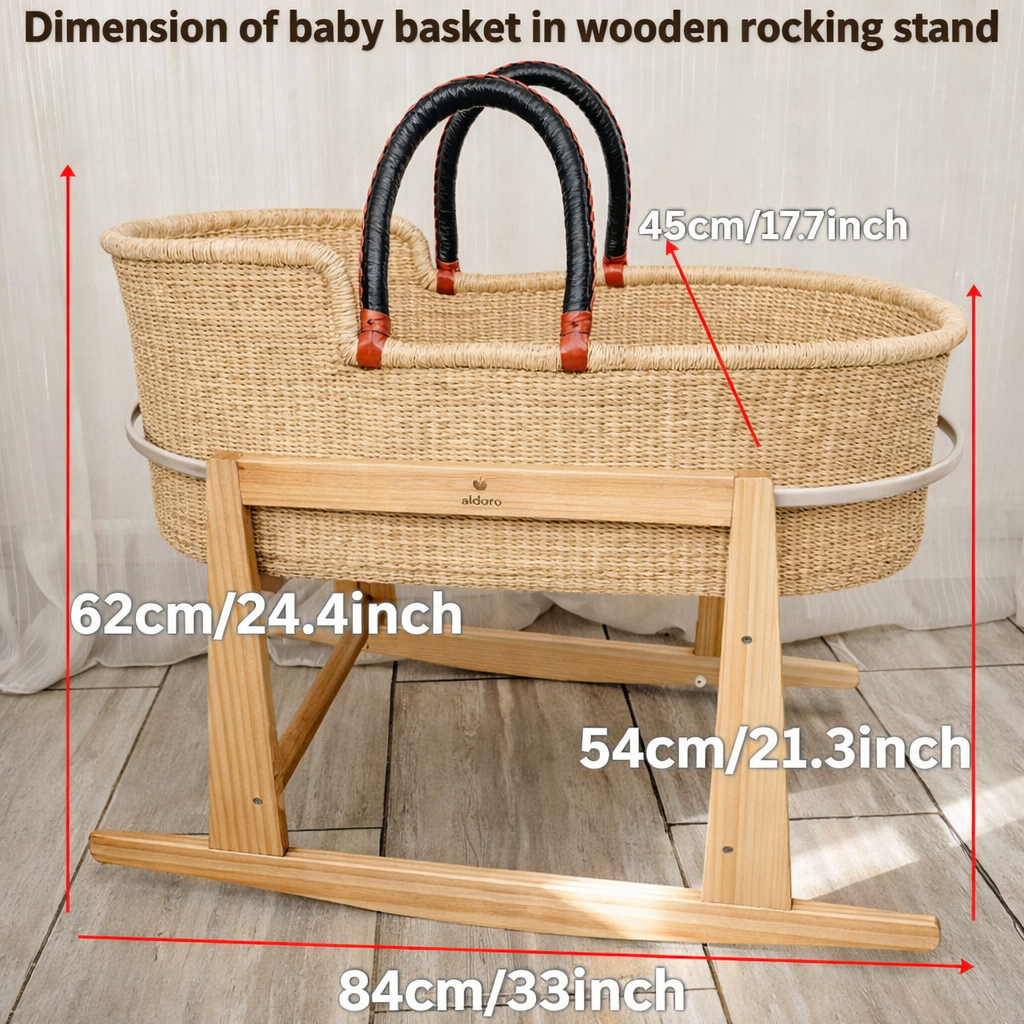Baby Moses Basket - Natural (Black/Tan Handles)