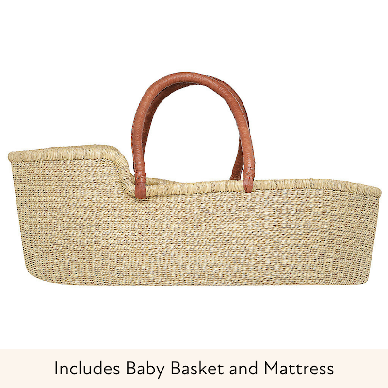 Baby Moses Basket - Natural (Tan Handles)