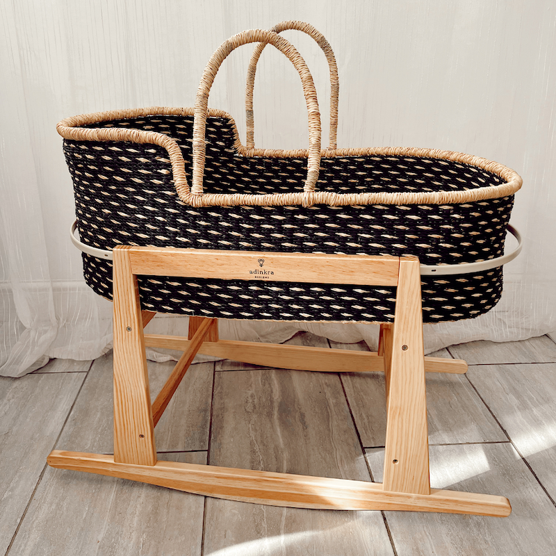Baby Moses Basket - Black with Natural Spots