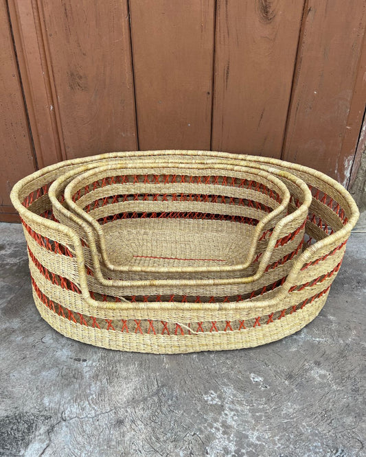 Dog Basket - Natural with Orange Net