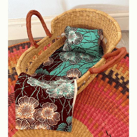 Doll Bedding Set - Aqua Hibiscus