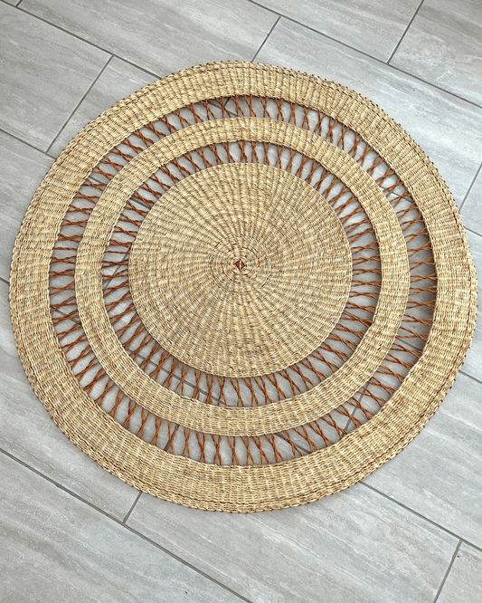 Handwoven Floor Rug - Natural with Ochre Net (Made to Order)