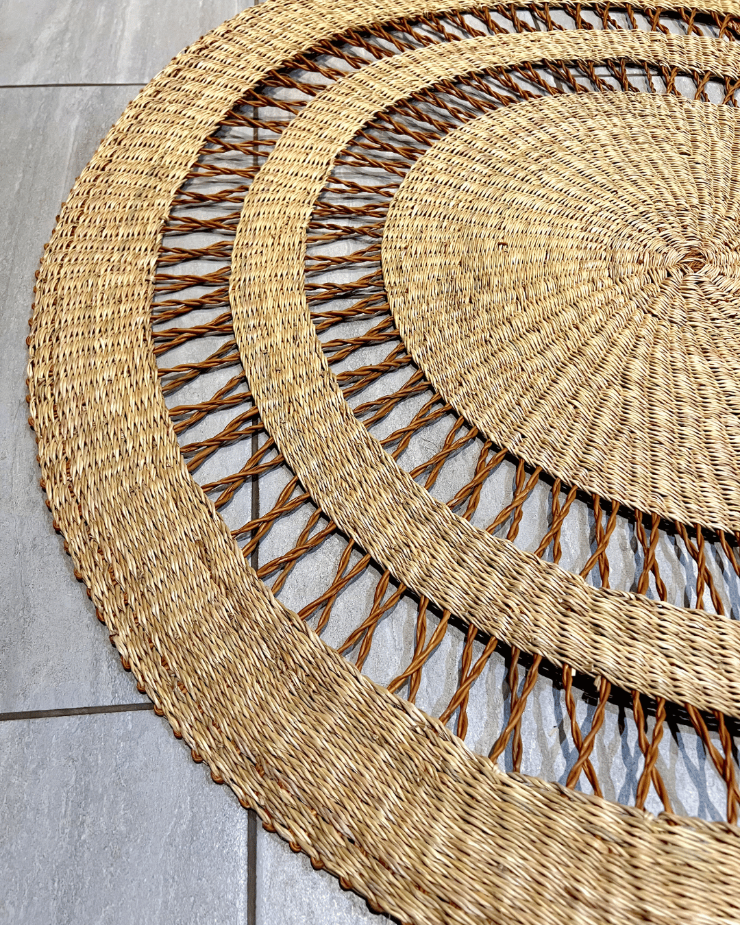 Handwoven Floor Rug - Natural with Ochre Net (Made to Order)