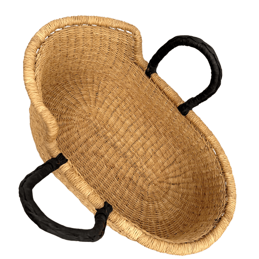 Handwoven Doll Basket - Natural with Black Handles