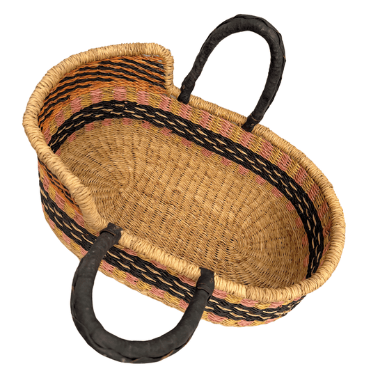 Handwoven Doll Basket - Black/Pink Design