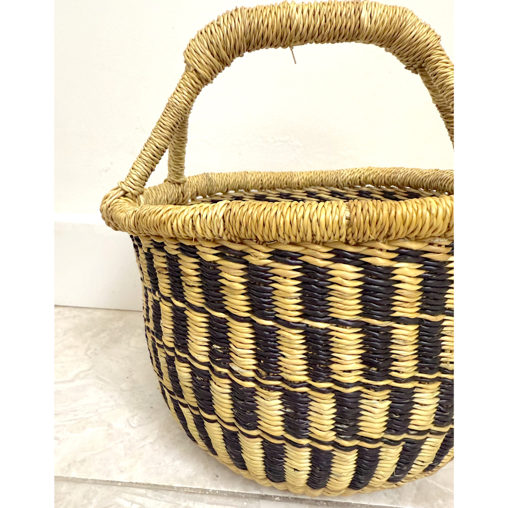 Round Woven Baskets - Small - Black Design 1