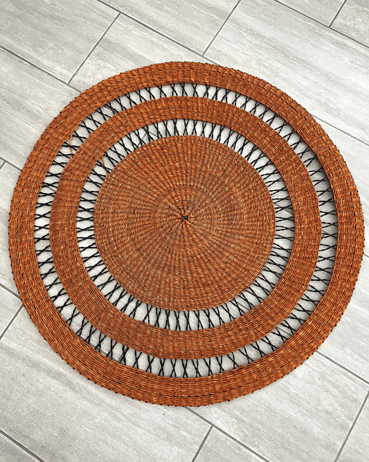Handwoven Floor Rug - Ochre with Black Net (Made to Order)