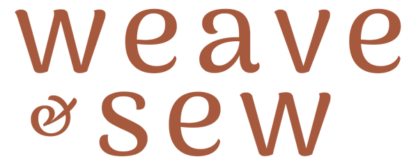 Logo with 'weave & sew' text on a white background