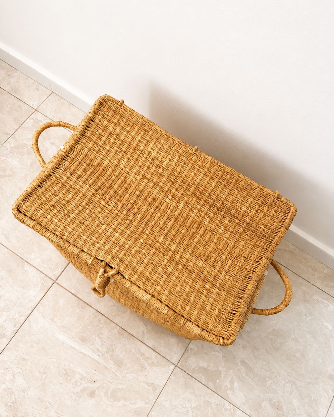 Large handmade woven laundry hamper with removable liner