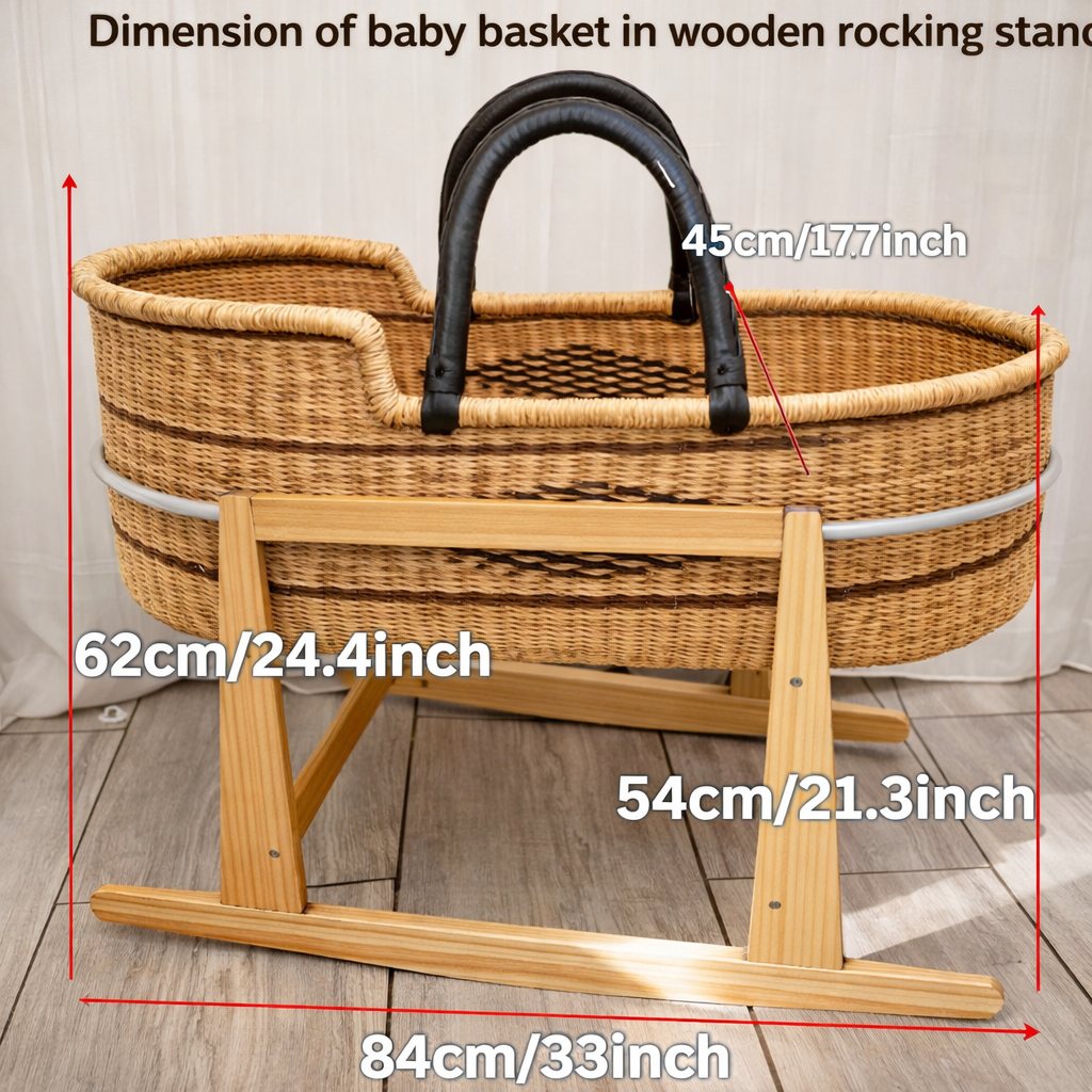 Baby Moses Basket - Black Diamond with Brown Stripes