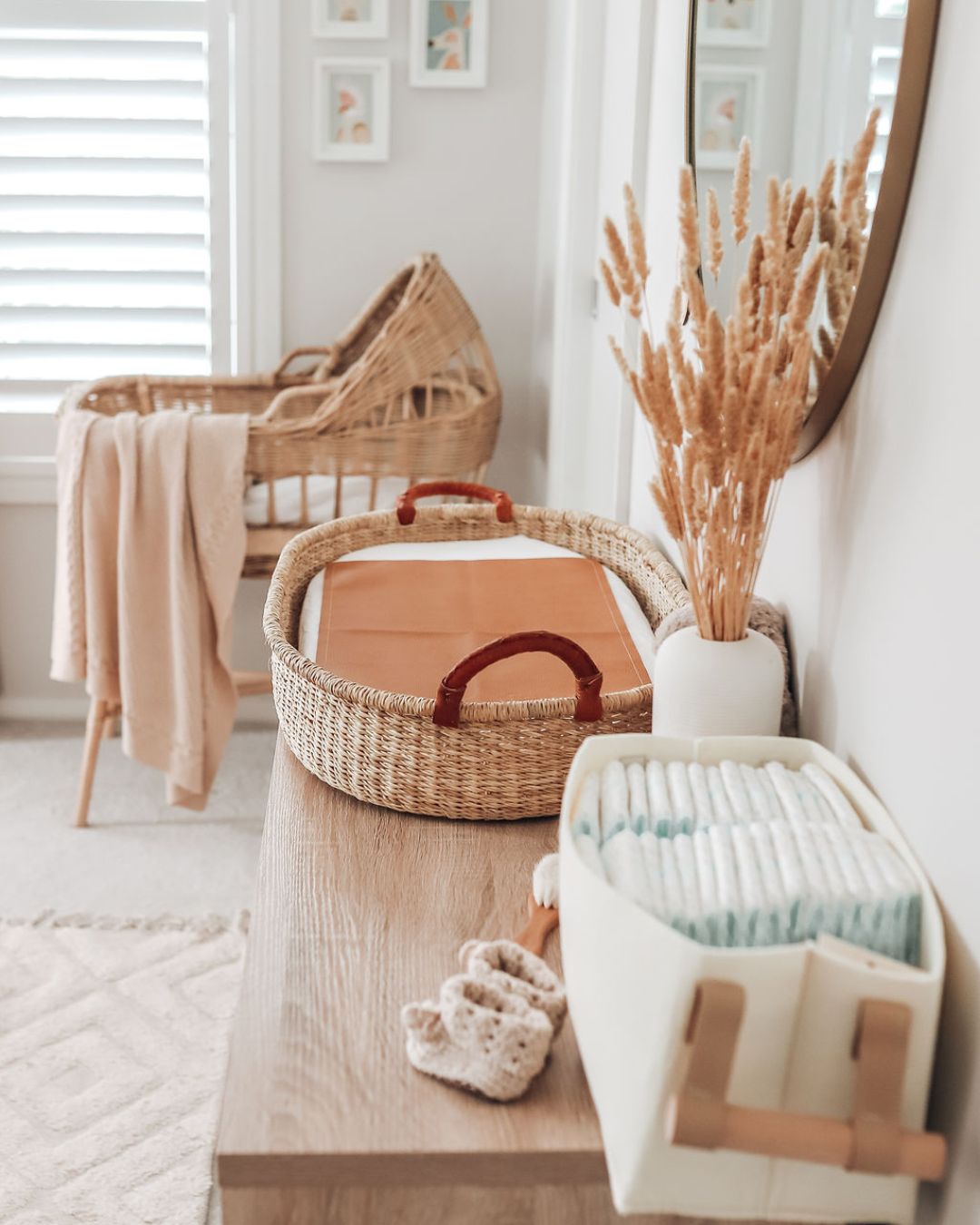 Matching baby Moses basket and changing basket nursery set