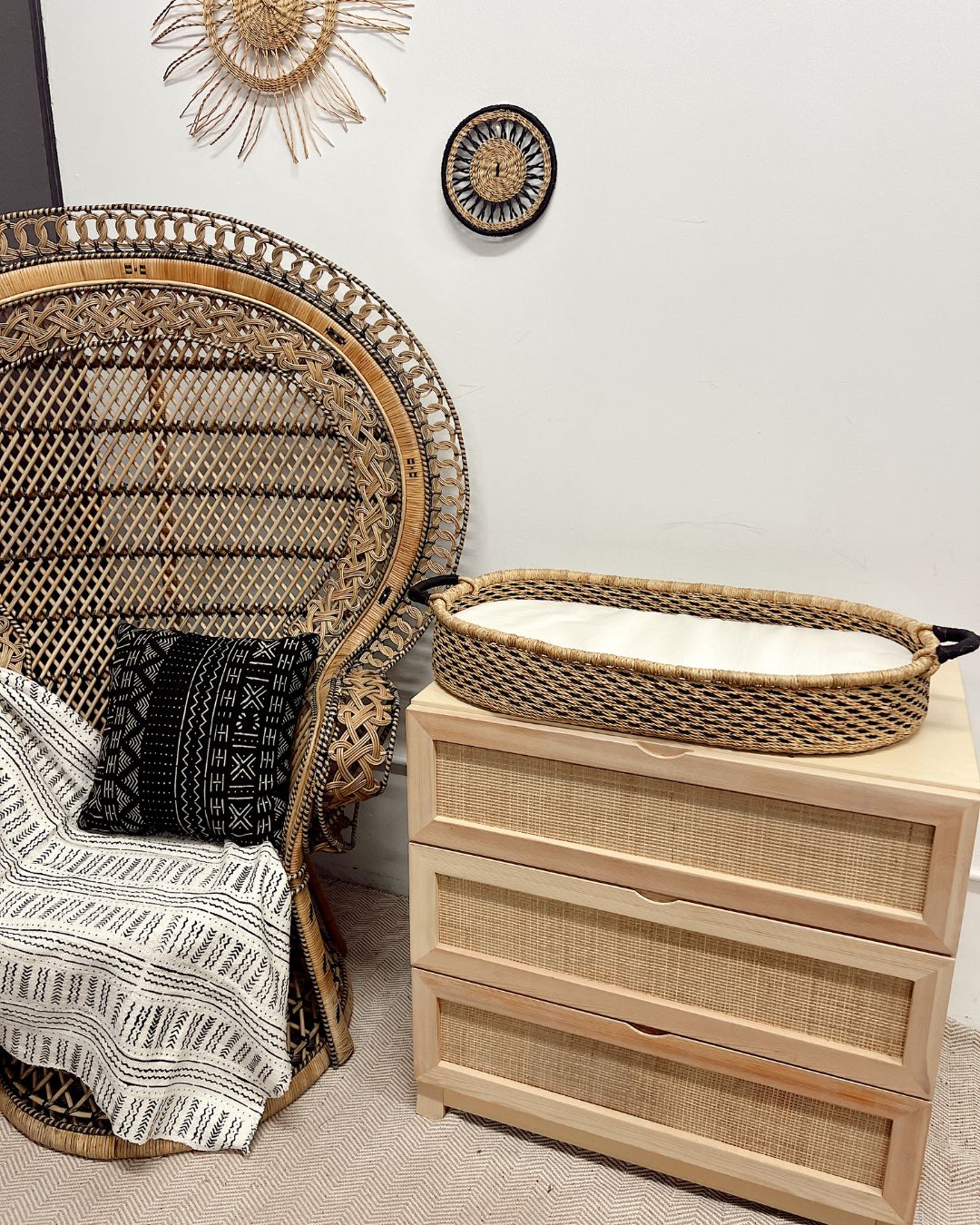 Matching baby Moses basket and changing basket nursery set
