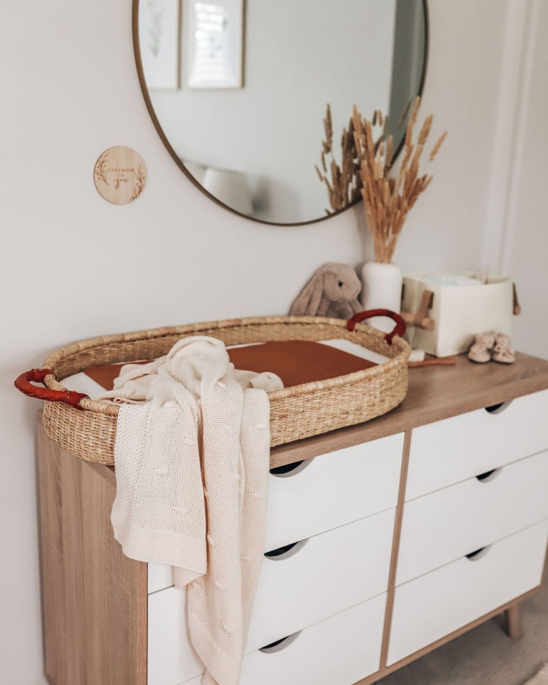 Woven diaper changing basket for convenient changes around the house