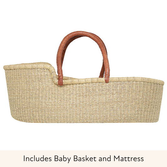 Baby Moses Basket - Natural (Tan Handles)