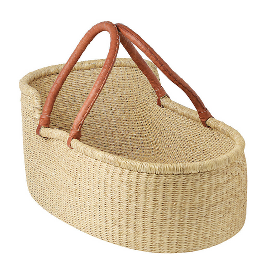 Baby Moses Basket - Natural (Tan Handles)