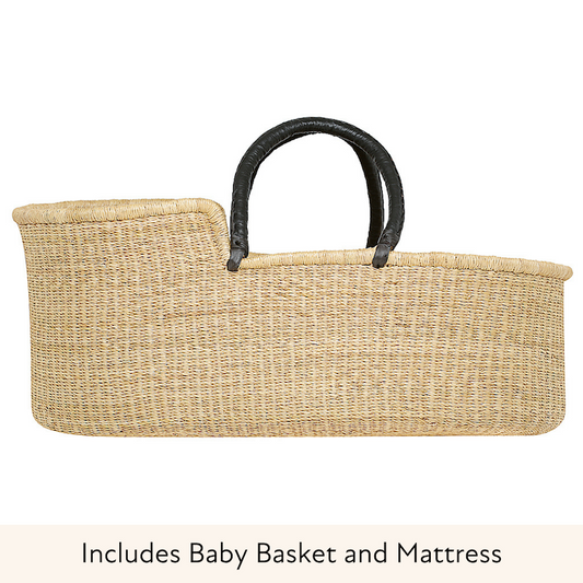 Baby Moses Basket - Natural (Black Handles)
