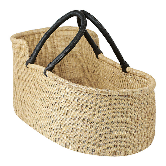 Baby Moses Basket - Natural (Black Handles)