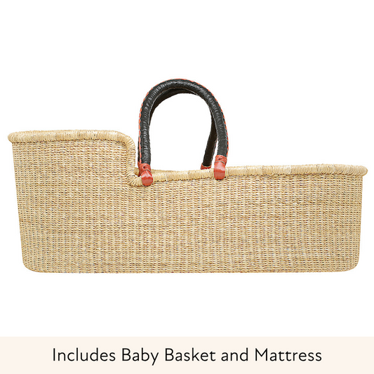 Baby Moses Basket - Natural (Black/Tan Handles)