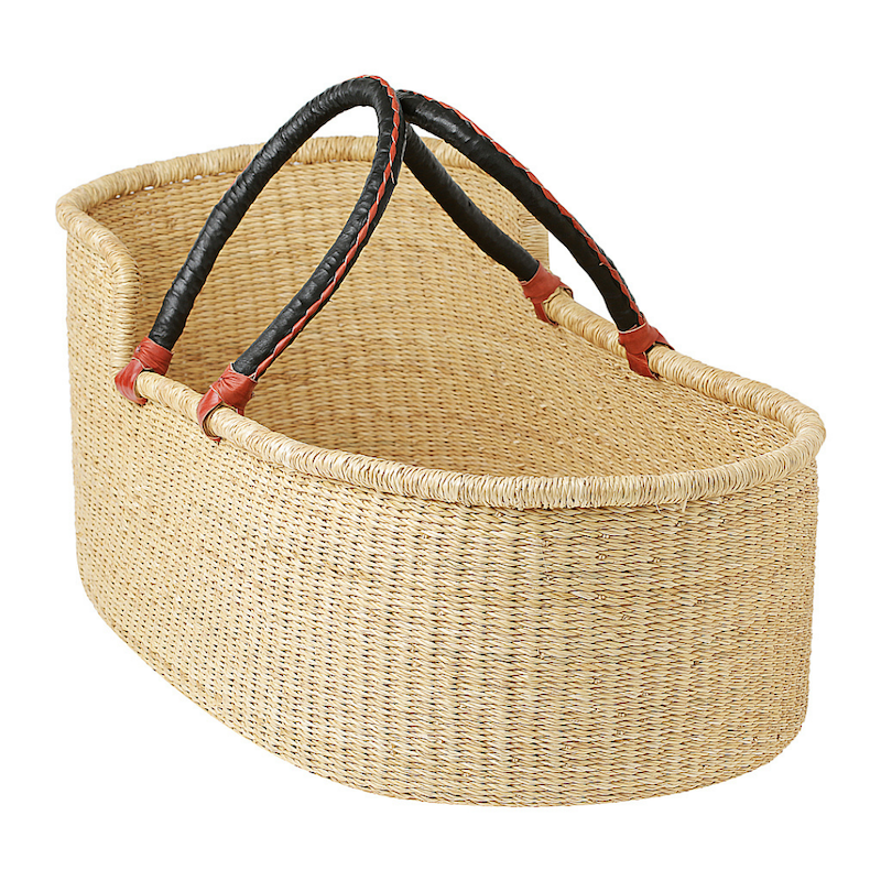 Baby Moses Basket - Natural (Black/Tan Handles)