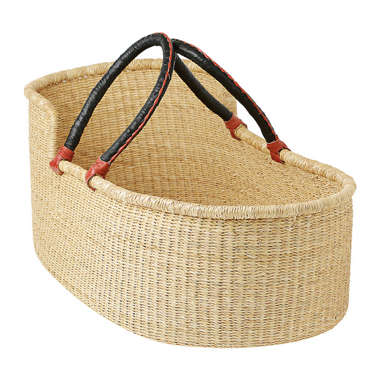 Baby Moses Basket - Natural (Black/Tan Handles)