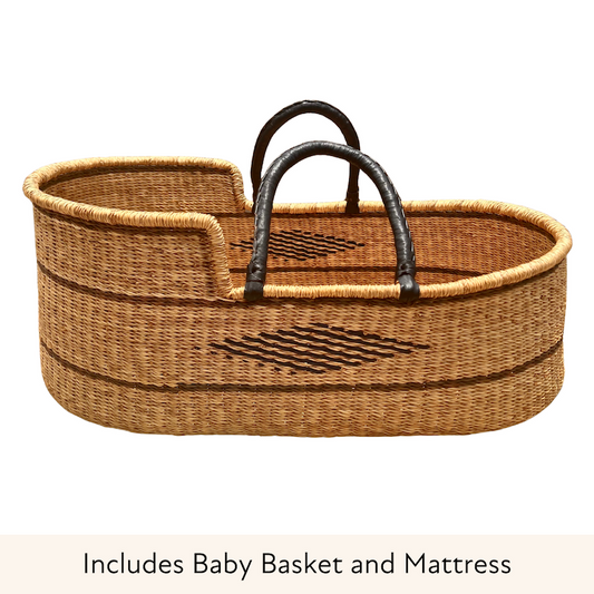 Baby Moses Basket - Black Diamond with Brown Stripes
