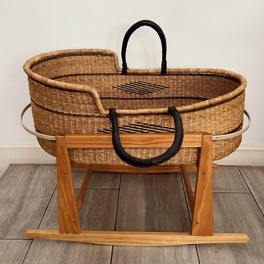 Baby Moses Basket - Black Diamond with Brown Stripes