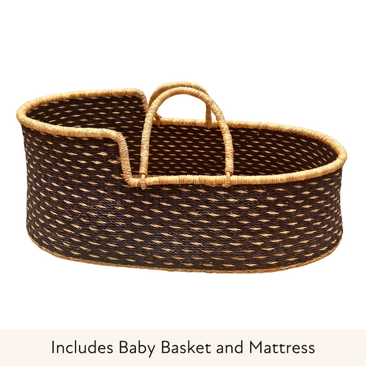 Baby Moses Basket - Black with Natural Spots