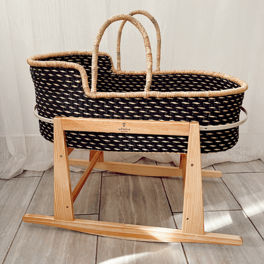 Baby Moses Basket - Black with Natural Spots