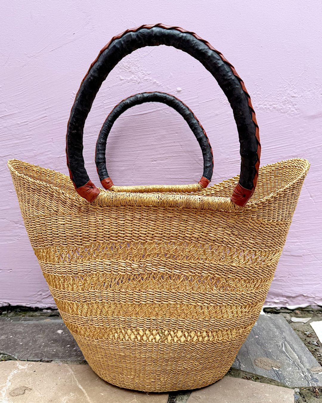 Market Basket - Natural Net with Black/Tan Leather Handles