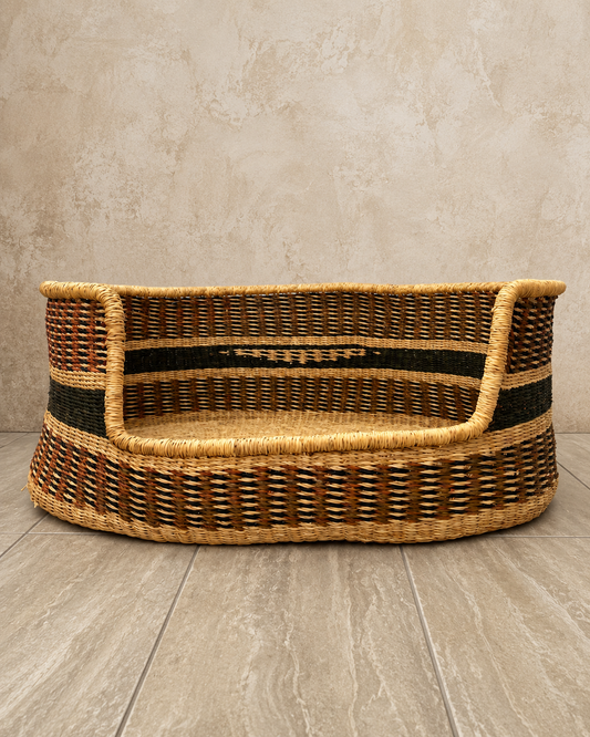 Handmade woven dog basket in natural elephant grass