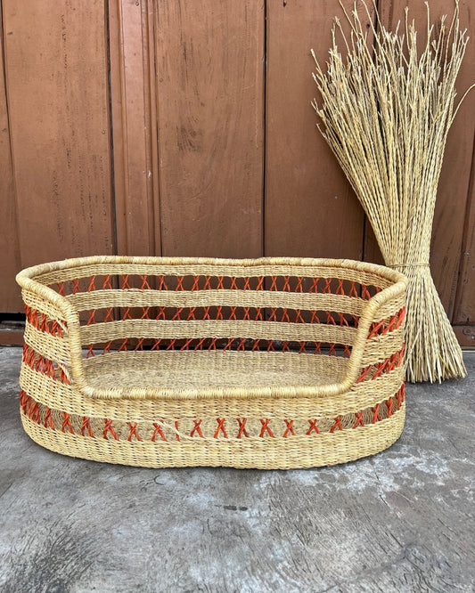 Dog Basket - Natural with Orange Net