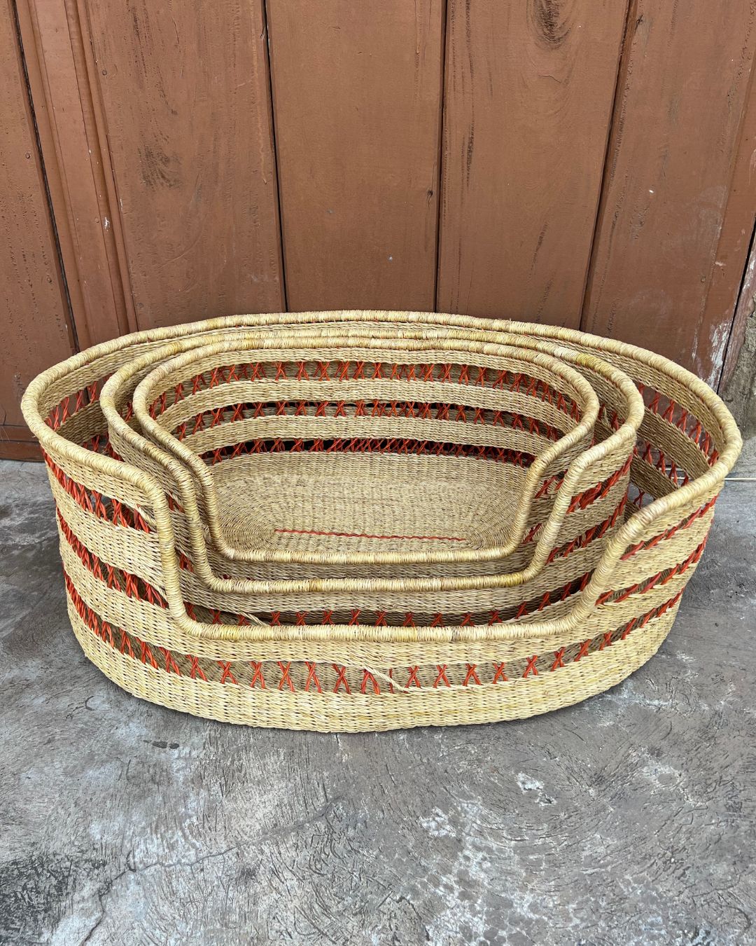 Dog Basket - Natural with Orange Net