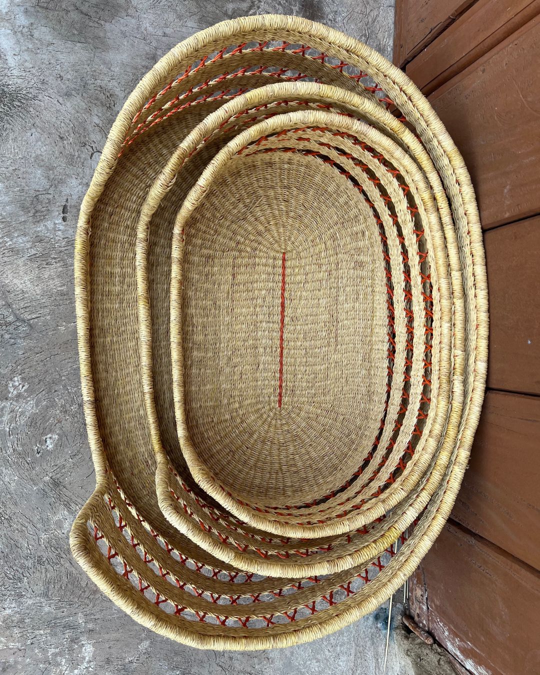 Dog Basket - Natural with Orange Net