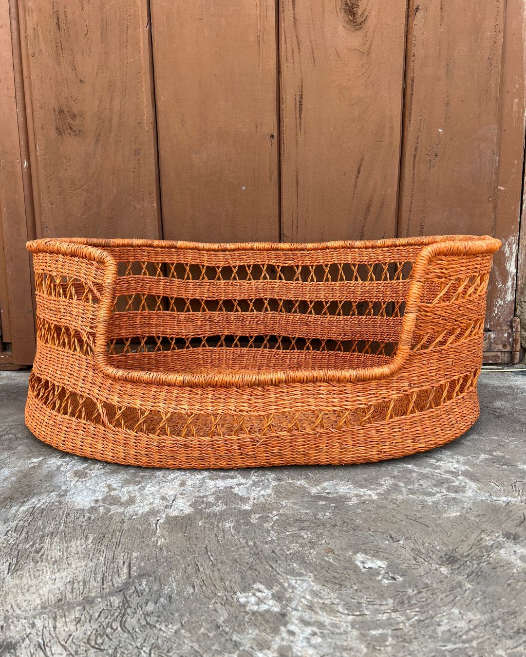 Handmade woven dog basket in natural elephant grass