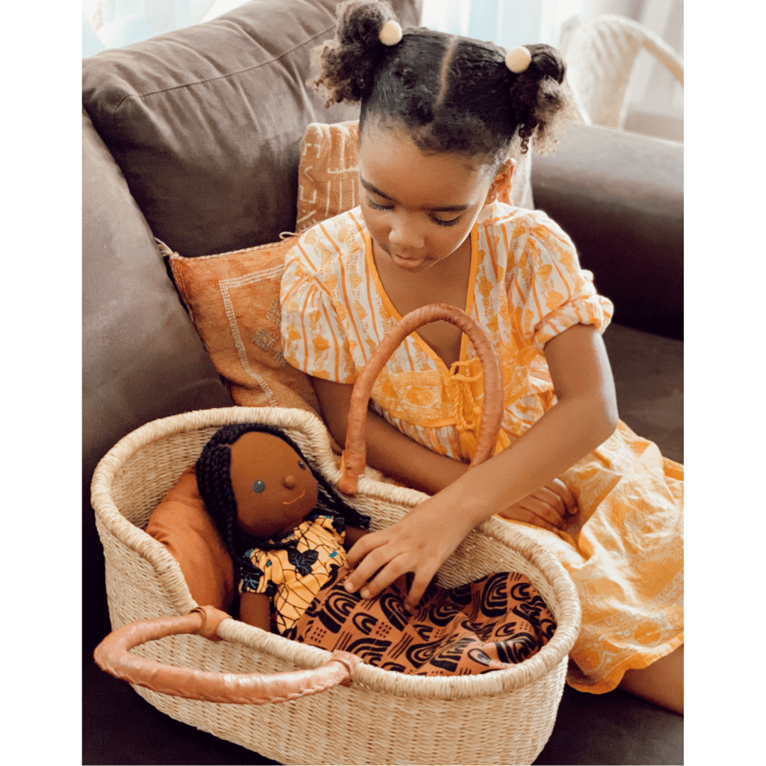 Handwoven Doll Basket - Brown/Black Design