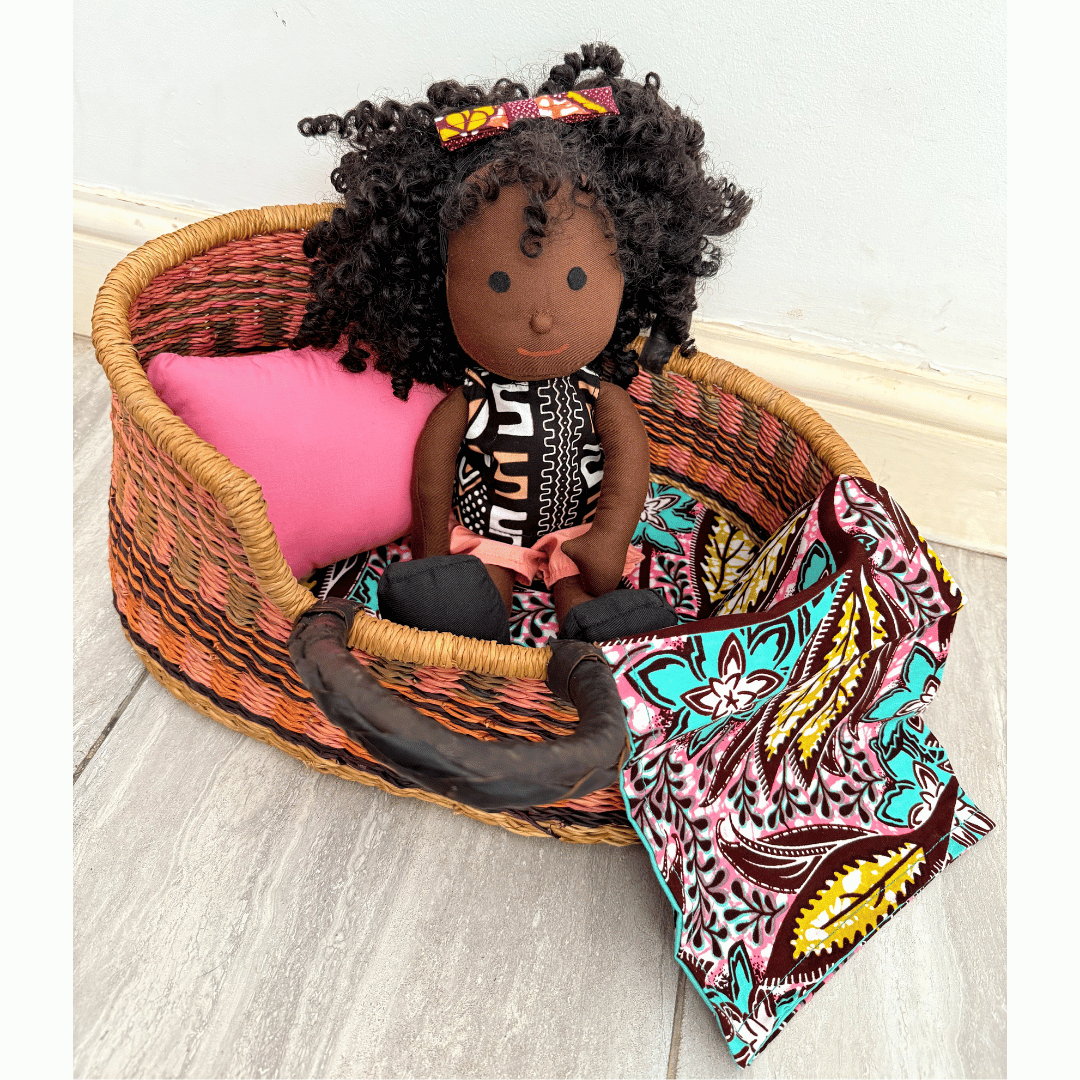 Handwoven Doll Basket - Black/Pink Design 2