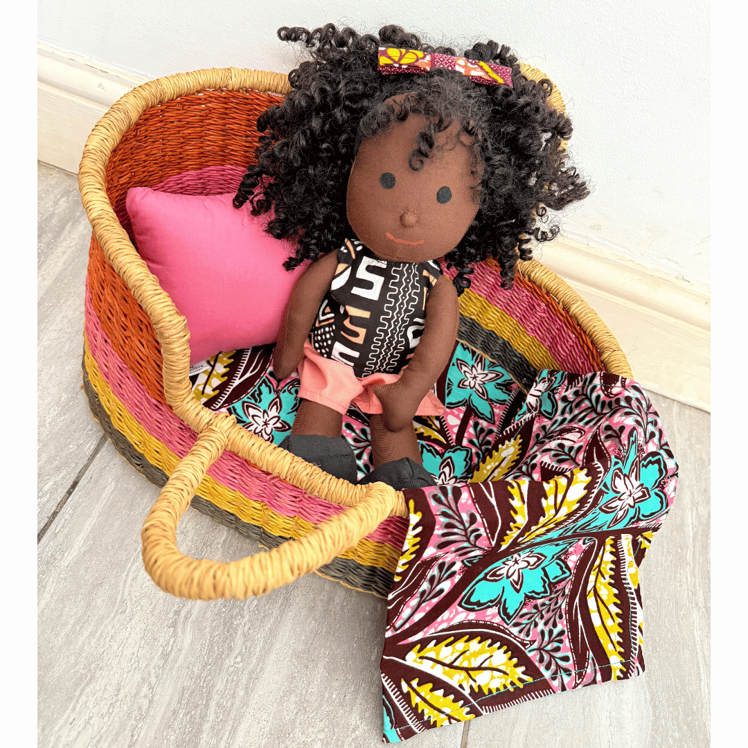 Handwoven Doll Basket - Pastel Rainbow Design