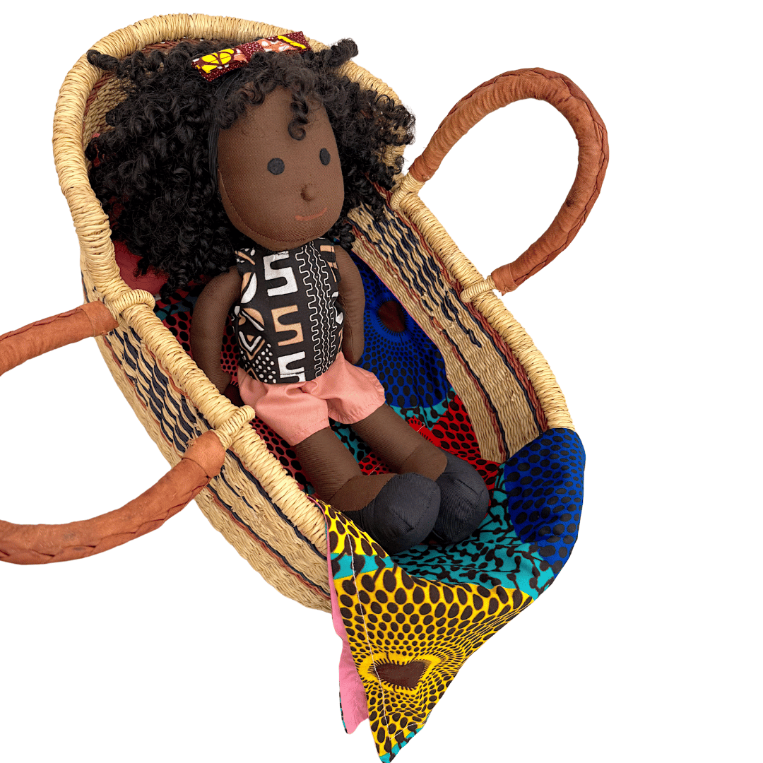 Handwoven Doll Basket - Brown/Black Design