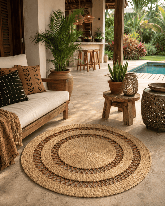 Handwoven Floor Rug - Natural with Ochre Net (Made to Order)