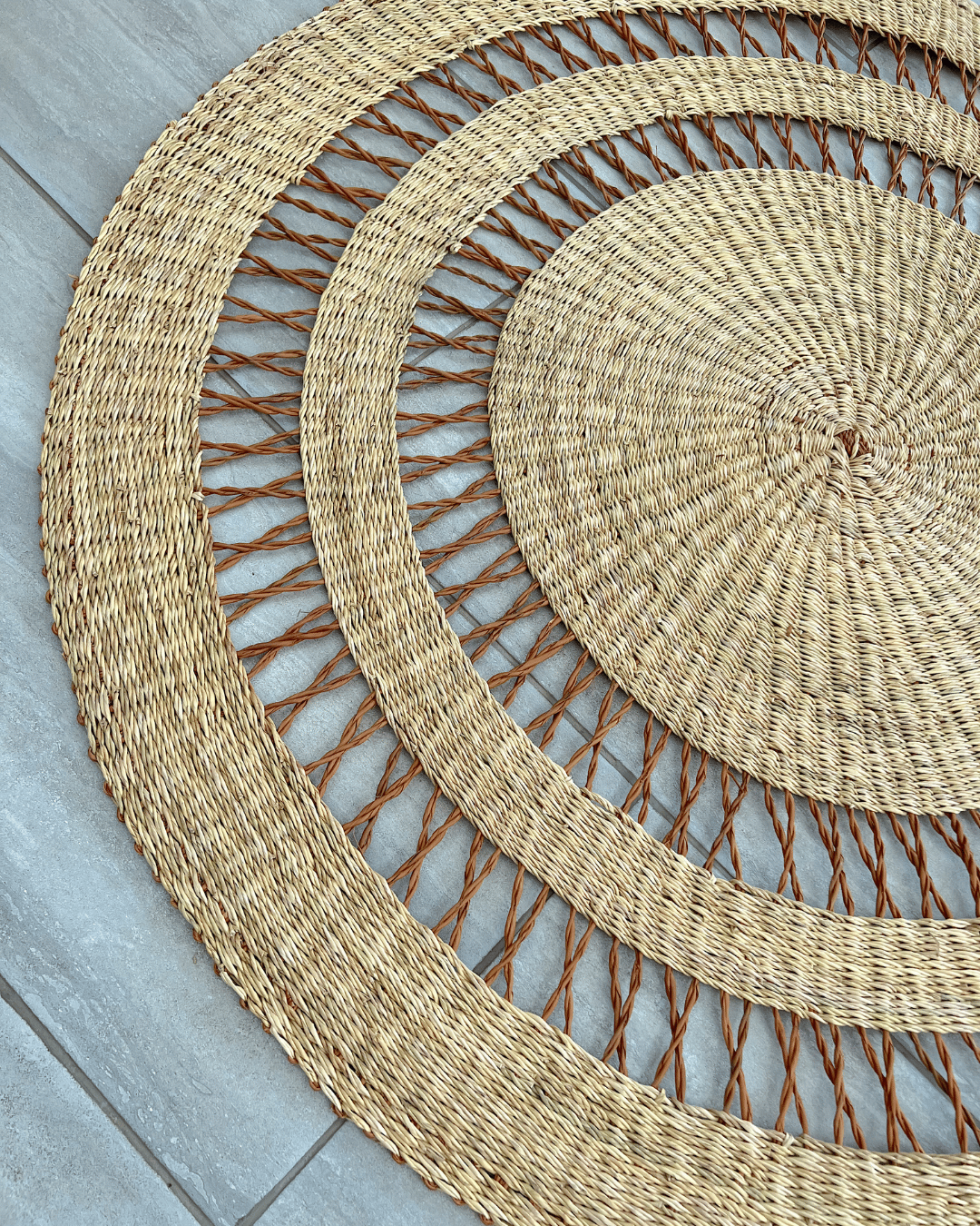Handwoven Floor Rug - Natural with Ochre Net (Made to Order)
