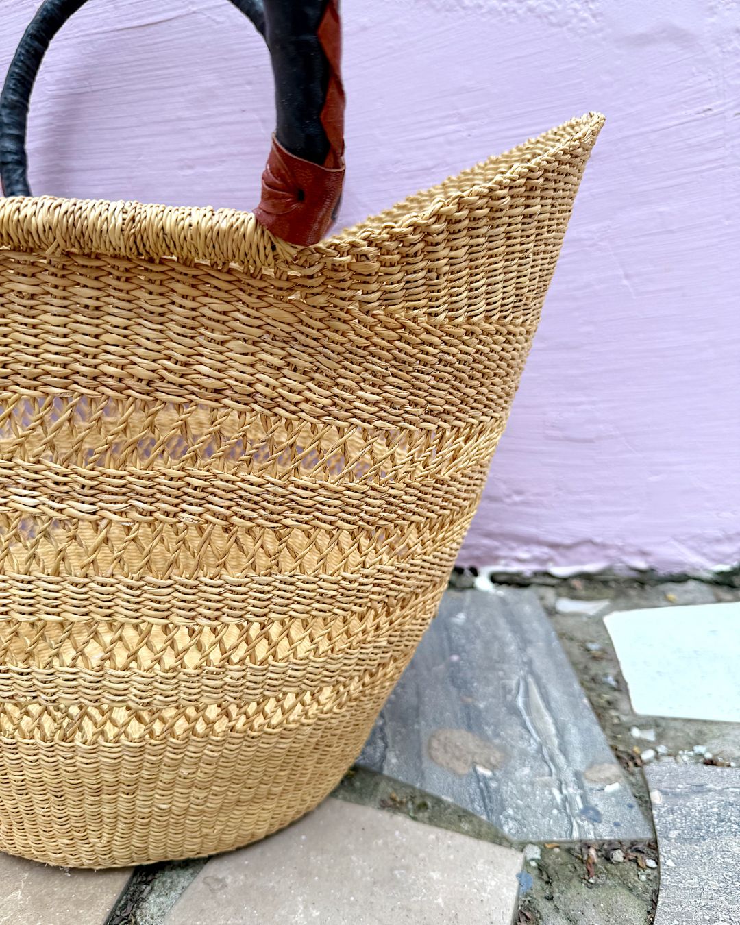 Market Basket - Natural Net with Black/Tan Leather Handles