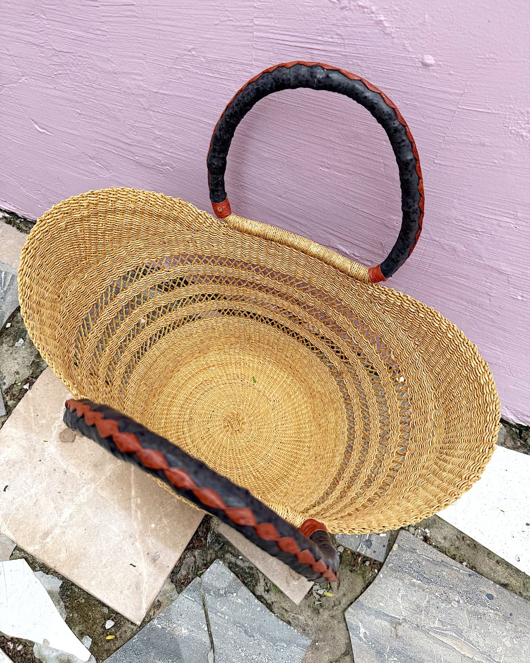 Market Basket - Natural Net with Black/Tan Leather Handles