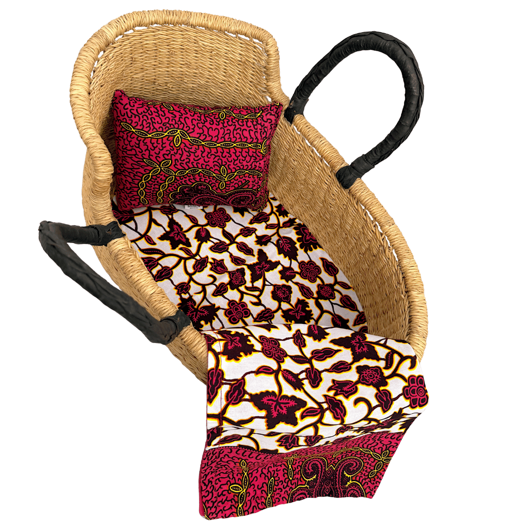 Handwoven Doll Basket - Natural with Black Handles