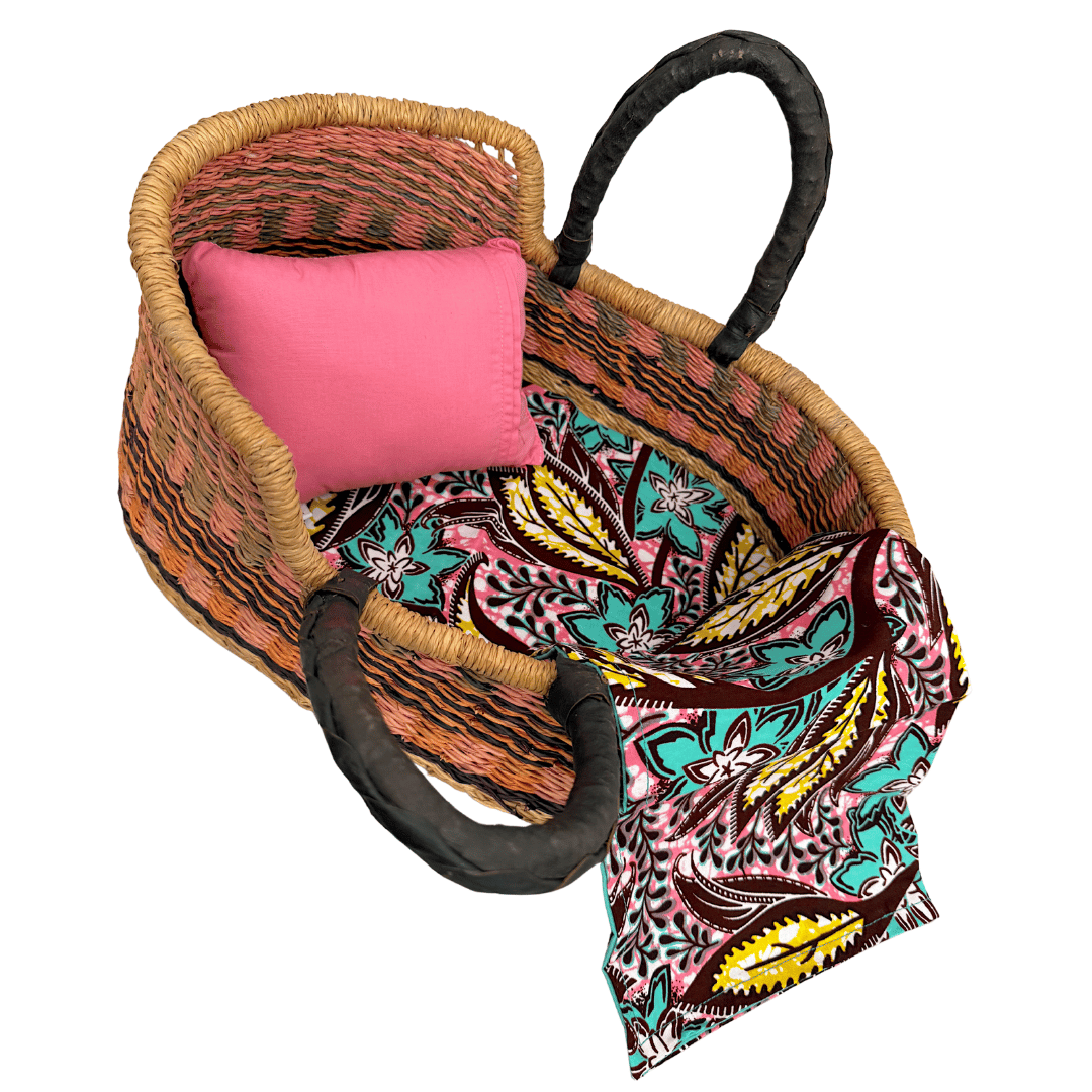 Handwoven Doll Basket - Black/Pink Design 2