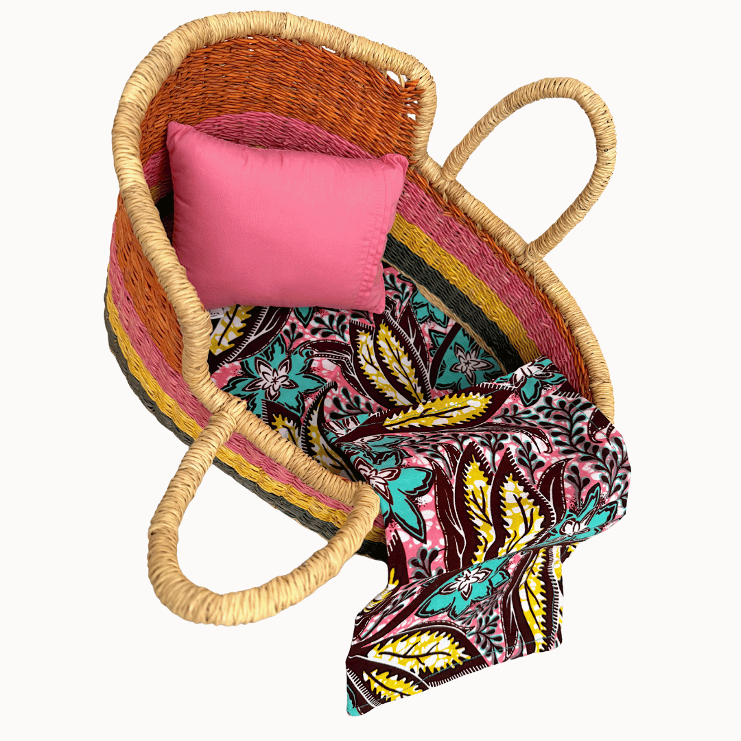 Handwoven Doll Basket - Pastel Rainbow Design